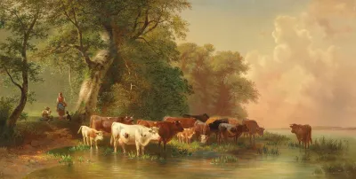 Mittagsrast Des Viehhirten Am Seeufer