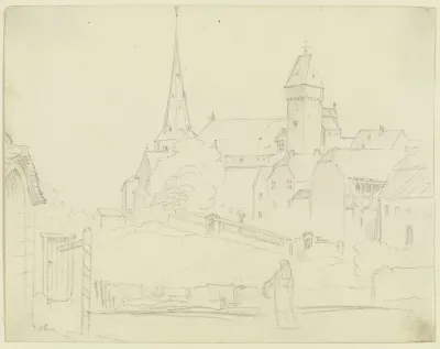Mittelalterliches Dorf Mit Kirche Und Stadtturm