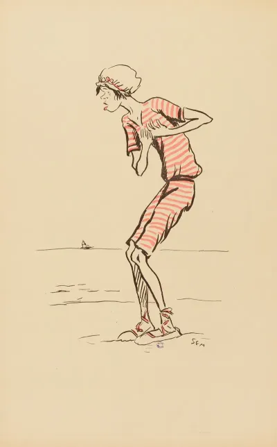 Mme Brighton Sur Une Plage En Costume De Bain