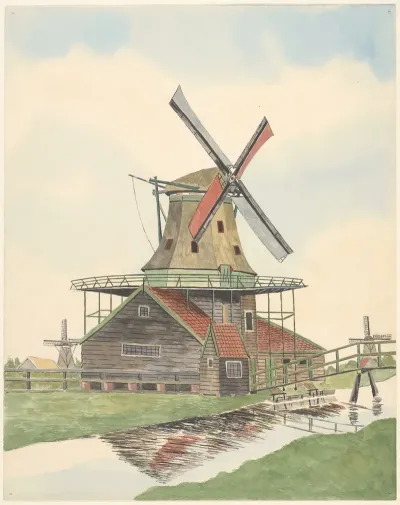 Molen Het Guiswijf Met Op De Achtergrond Links En Rechts Twee Ander Molens