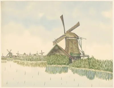 Molens Oliemolen Het Zwarte Kalf Aan De Kalverpoel Met L Op De Achtergrond Vijf Andere Molens