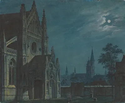 Mondschein Uber Dem Hof Einer Gotischen Kirche Mit Reichem Maswerk