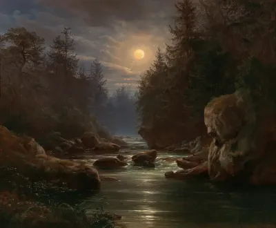 Mondscheinlandschaft Motiv Aus Dem Langhermsdorfer Grunde In Der Sachsischen Schweiz