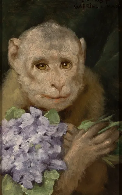 Monkey With A Bouquet Of Violets 2