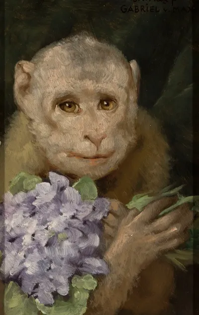 Monkey With A Bouquet Of Violets