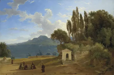 Monks Before Lake Nemi Italy