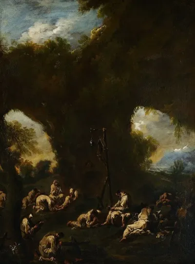 Monks Praying In A Grotto
