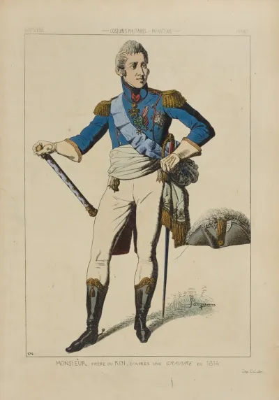 Monsieur Frere Du Roi Dapres Une Gravure De 1814 Xixe Siecle Costumes Militaires Infanterie France