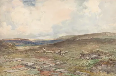 Moorland With Sheep And Shepherd