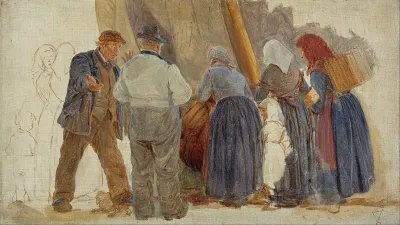 Morning At Hornbaek Men And Women Bargining