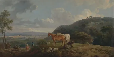 Morning Landscape With Mares And Sheep