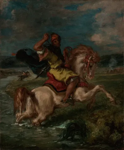 Moroccan Horseman Crossing A Ford