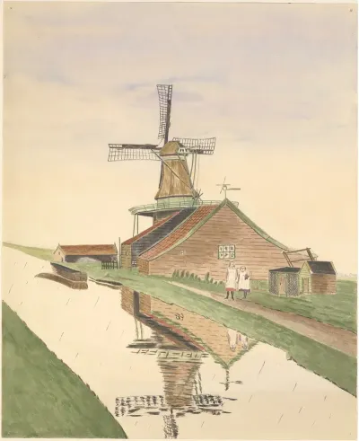 Mosterdmolentje De Veldbloem Met Twee Meisjes Ervoor
