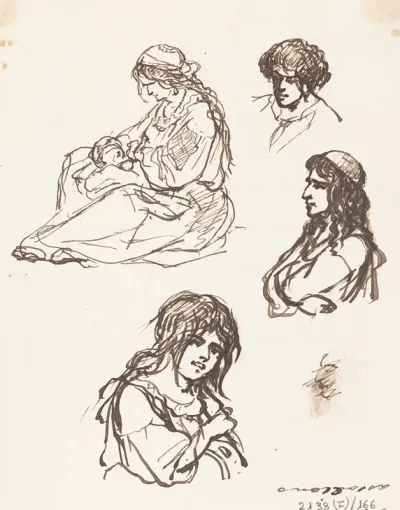 Mother And Child And Three Busts