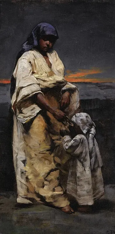 Mother And Child Evening Desert