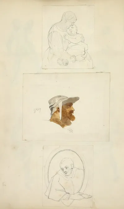 Mother And Child Head Of A Man Wearing A Cap A Clergyman