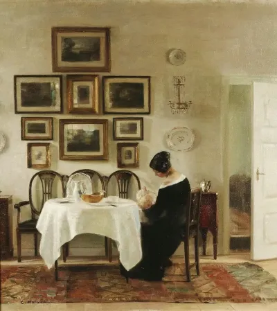 Mother And Child In A Dining Room Interior