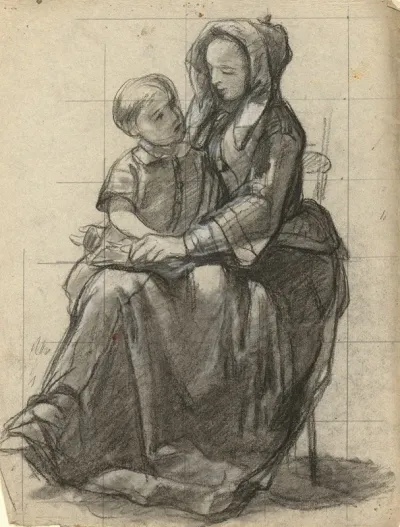 Mother And Child Sketch For Signing Of The Compact In The Cabin Of The Mayflower