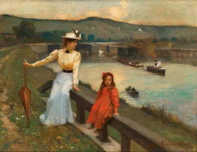 Mother And Daughter At The Riverbank