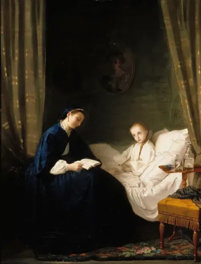 Mother Reading To Her Sick Child