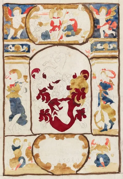 Motif Heraldique Au Centre Resurrection Du Christ Et Autres Figures