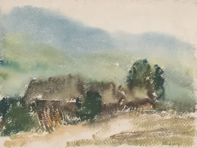 Motif With Village Cottages