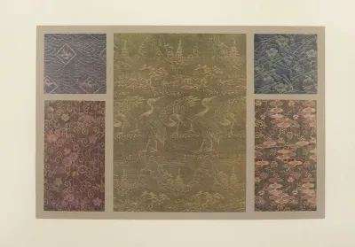 Motifs Dornements Fleurs Et Aiguilles De Pin Grues Et Paysage Motifs Dornement