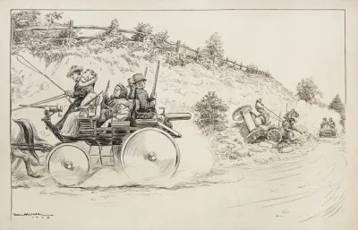 Motorists Cause A Horse And Wagon To Crash But Approach Another Wagon Where Each Member Of The Family Carries A Gun For Protection