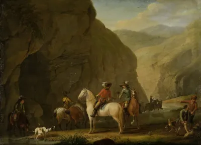 Mountain Landscape With A Hunting Party