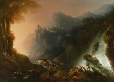 Mountain Landscape With A Waterfall