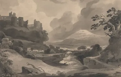 Mountain Landscape With Castle Ruins On A Cliff