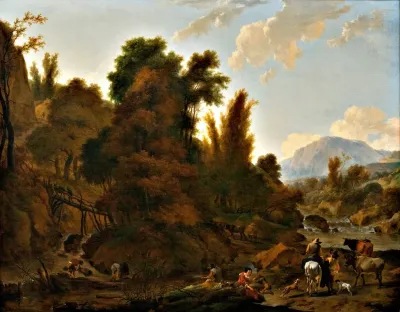 Mountain Landscape With Cattle Herders