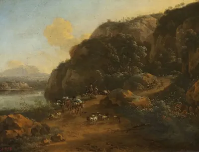 Mountain Landscape With Travellers