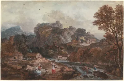 Mountain Landscape With Washerwomen And A Fisherman