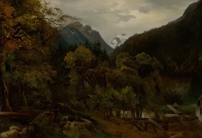 Mountain Landscape With Wooden Huts