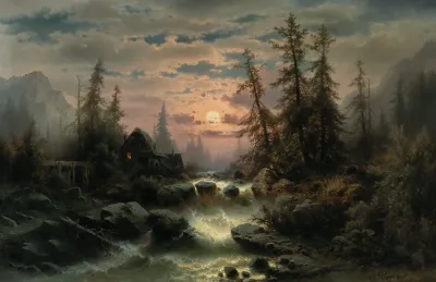 Mountain Stream In The Moonlight