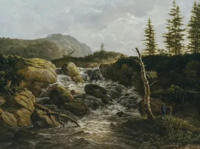 Mountainous Landscape With A Waterfall Norway