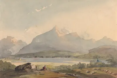 Mountainous Landscape With Lake And Figure In Foreground