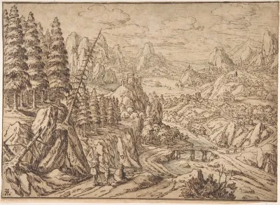 Mountainous Landscape With Travelers On A Road
