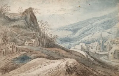 Mountainous Landscape With Village In Valley And Distant View