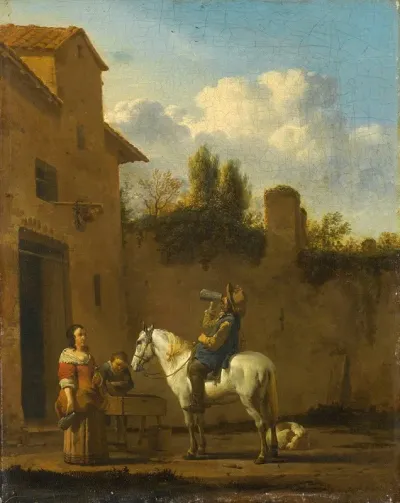 Mounted Trumpeter Taking A Drink