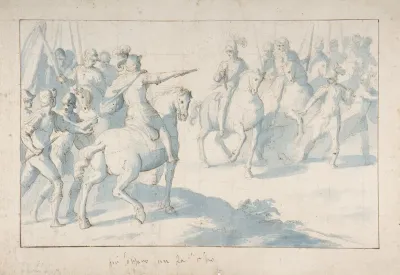 Mounted Warrior With A Baton Giving Orders To His Troops