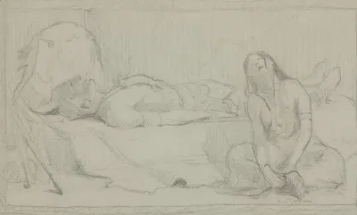 Mourning The Chief Of The Tribe Preparatory Sketch