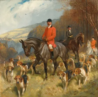 Mr And Mrs Lewis Priestman On Hunters With The Braes Of Derwent Hunt In A Landscape
