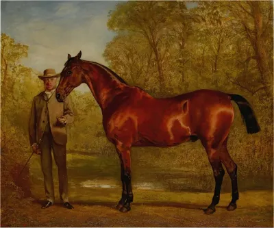 Mr W James Holden With His Favorite Hunter In A Landscape
