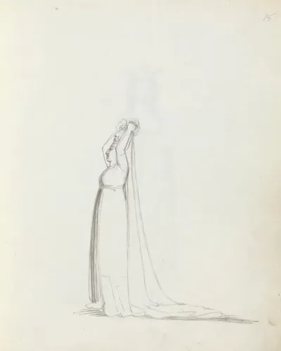 Mrs Siddons Full Length Profile Standing With Arms Over Her Head Holding A Veil