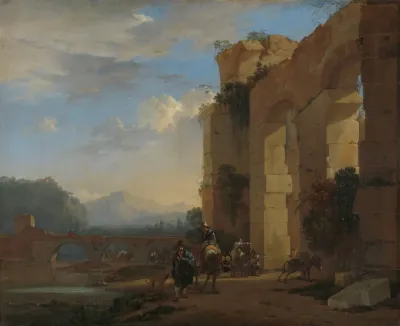 Muleteers Beside An Italian Ruin