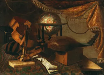 Musical Instruments A Globe Book And Music Sheets On A Table