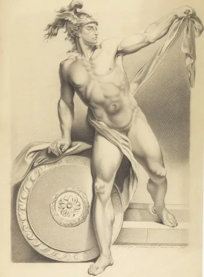 Mythological Figure With Shield And Winged Helmet