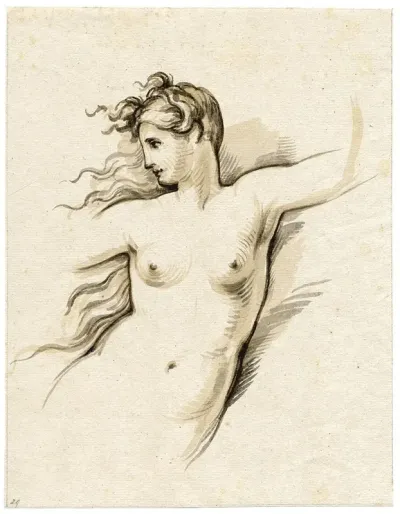 Naakte Vrouw Halffiguur Het Hoofd Naar Terzijde Gewend